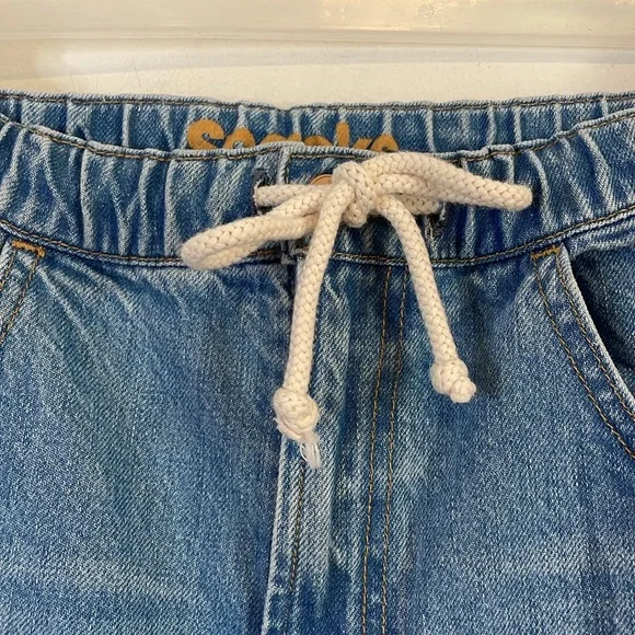 Mother Snacks Jeans 27 Drawn Fun Dip Nerd Blue Elastic Drawstring Straight Loose